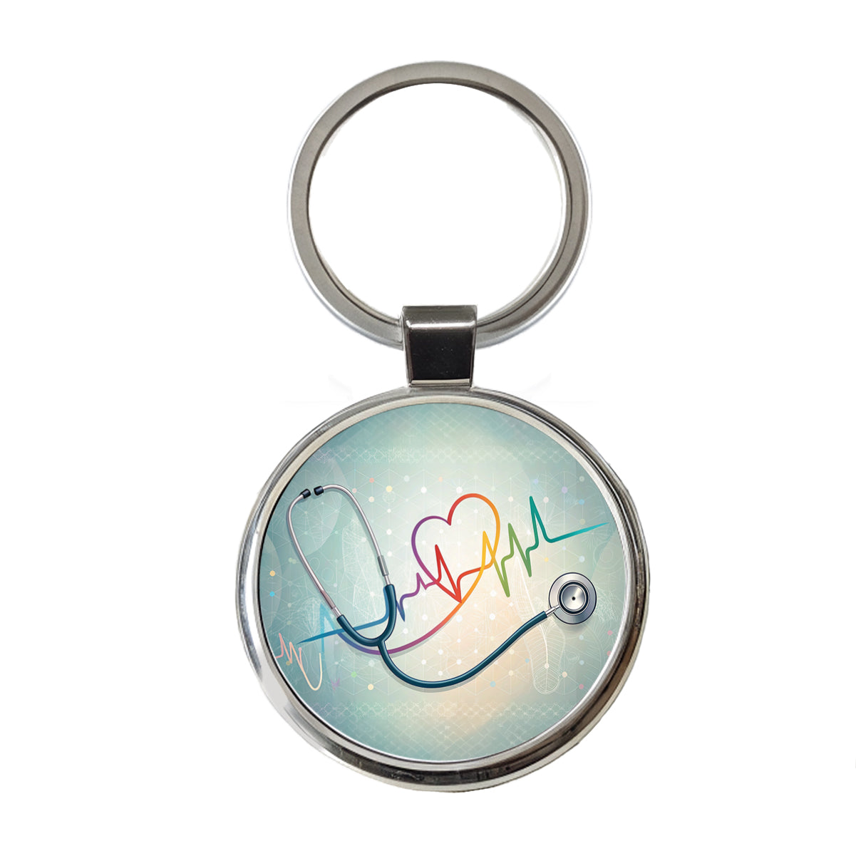 Stethoscope Heartbeat Medical Doctor Nurse EMT Round Metal Keychain