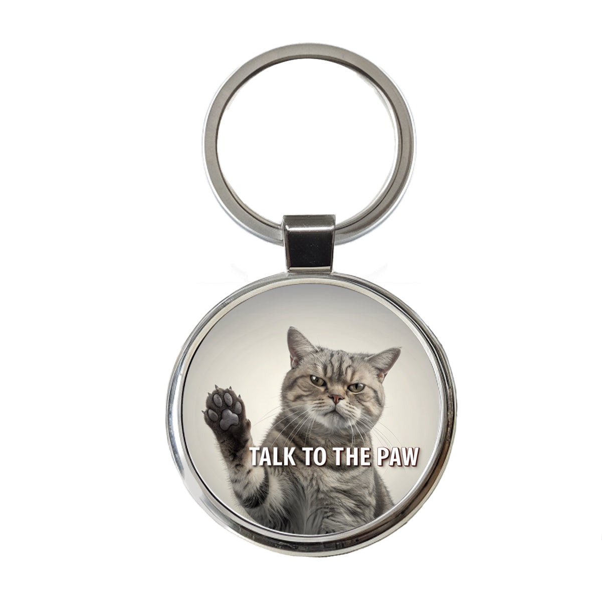 Talk To The Paw Funny Saying Cat Round Metal Keychain