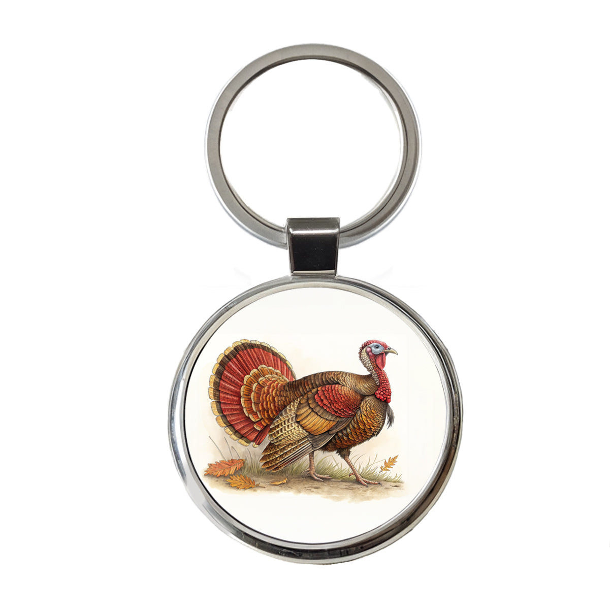 Tom Gobbler Male Turkey Illustration Round Metal Keychain
