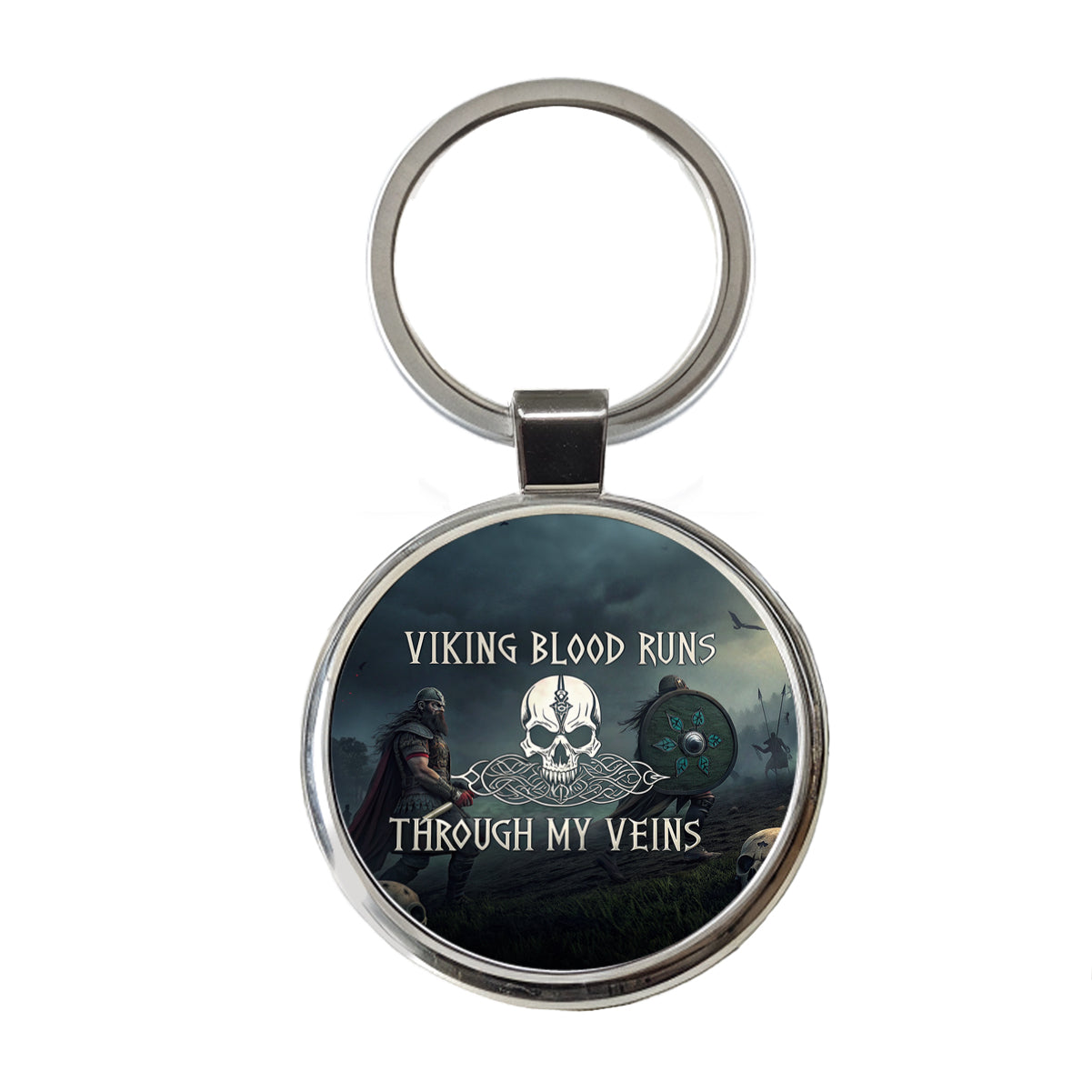 Viking Blood Runs Through My Veins Norse Scandinavian Round Metal Keychain