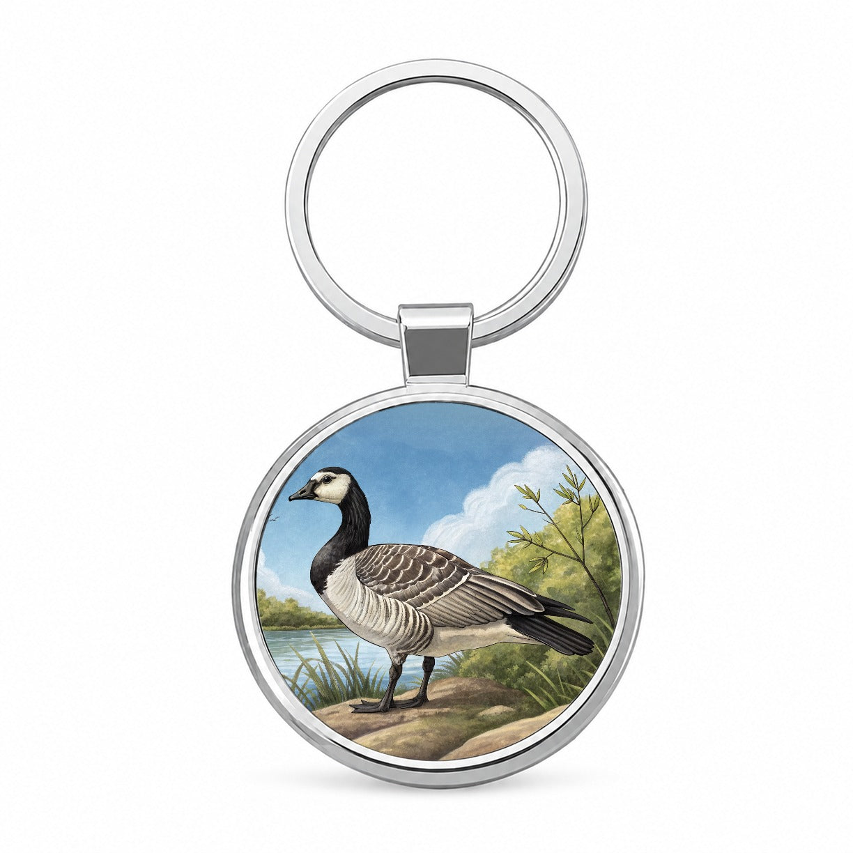 Barnacle Goose Round Metal Keychain