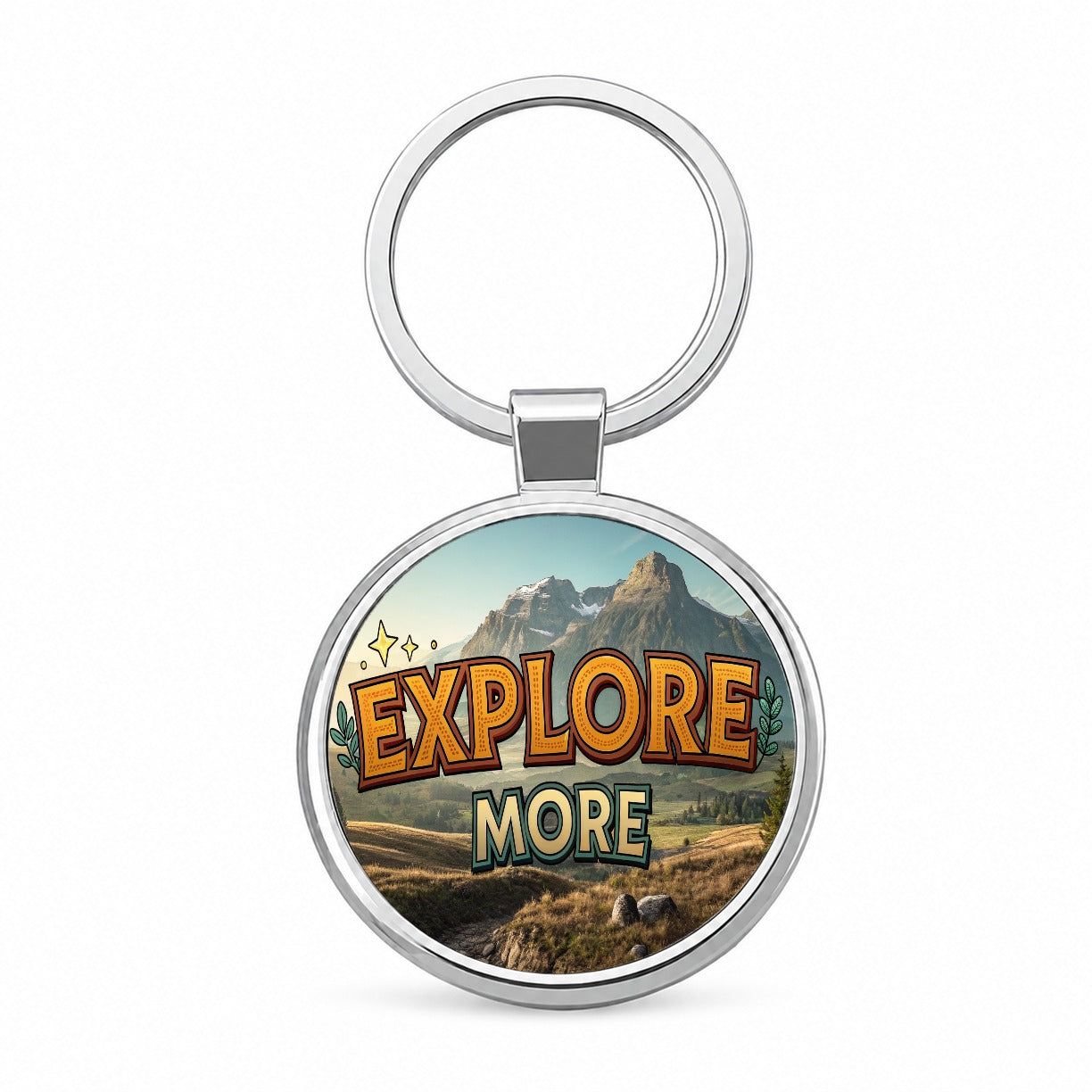 Explore More Hiking Camping Adventure Round Metal Keychain