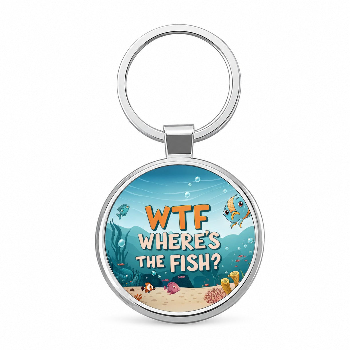 Wtf Where's The Fish Funny Fishing Round Metal Keychain