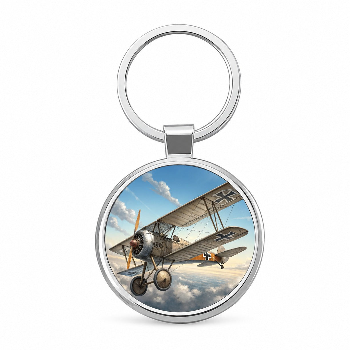 German WWI Biplane In Flight Round Metal Keychain