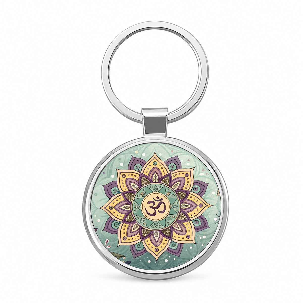 Bohemian Hippie Yoga Mandala Aum Om Round Metal Keychain