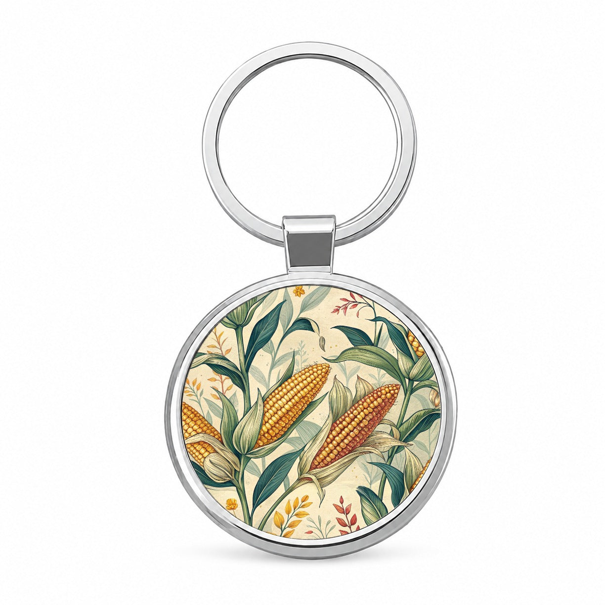 Corn on the Cob Pattern Round Metal Keychain