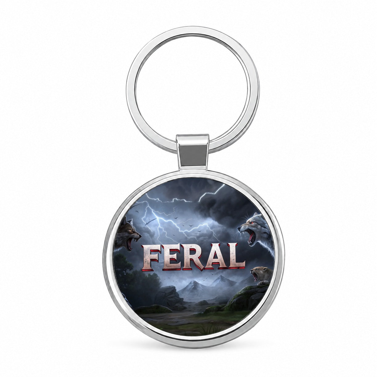 Feral Vicious Wolves Funny Round Metal Keychain