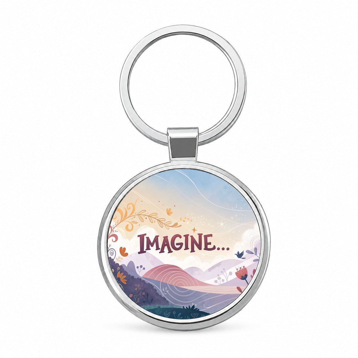 Imagine Inspirational Round Metal Keychain