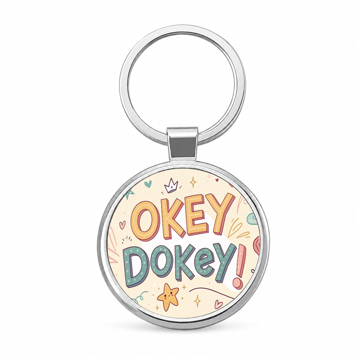 Okey Dokey Cute Round Metal Keychain