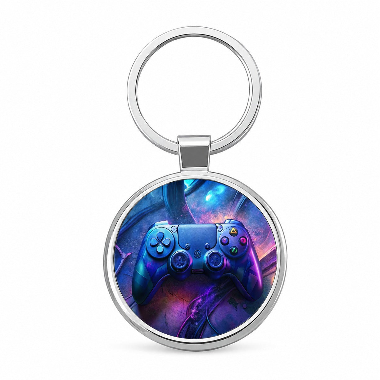 Video Game Controller Graffiti Style Round Metal Keychain