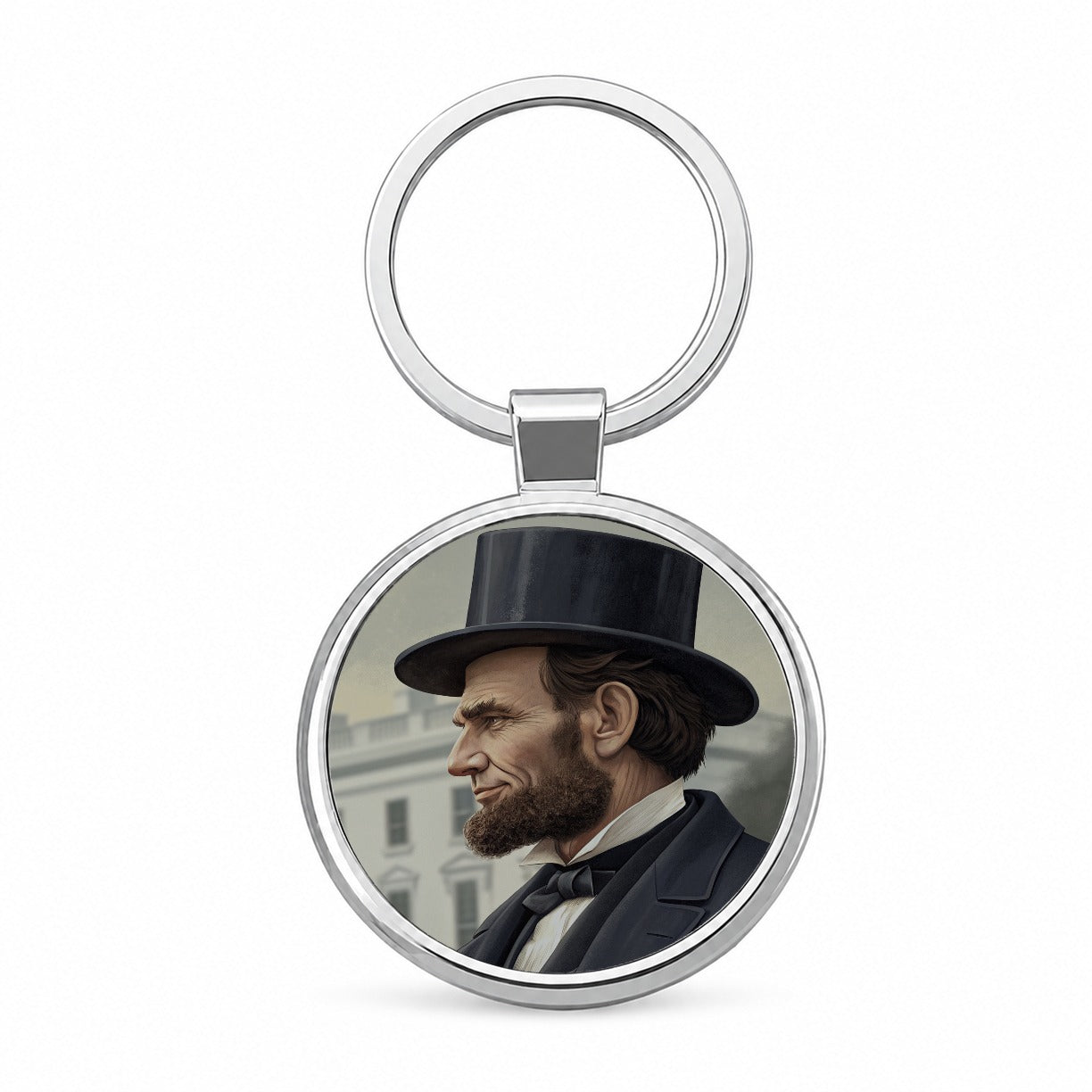 Abraham Lincoln White House Round Metal Keychain