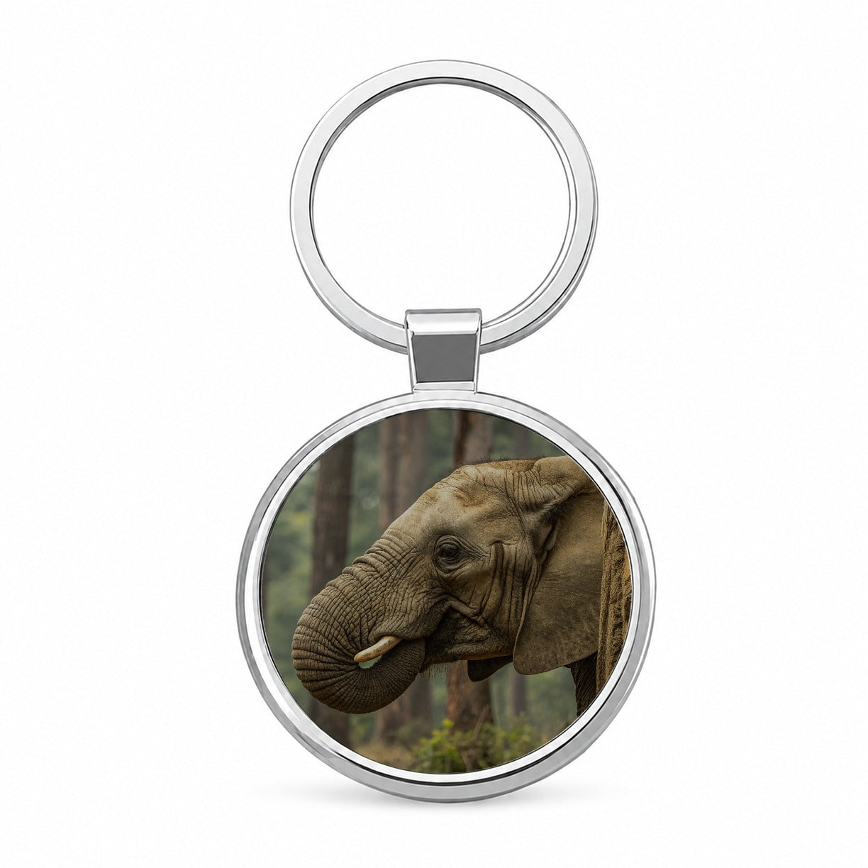 African Elephant Safari Wildlife Round Metal Keychain