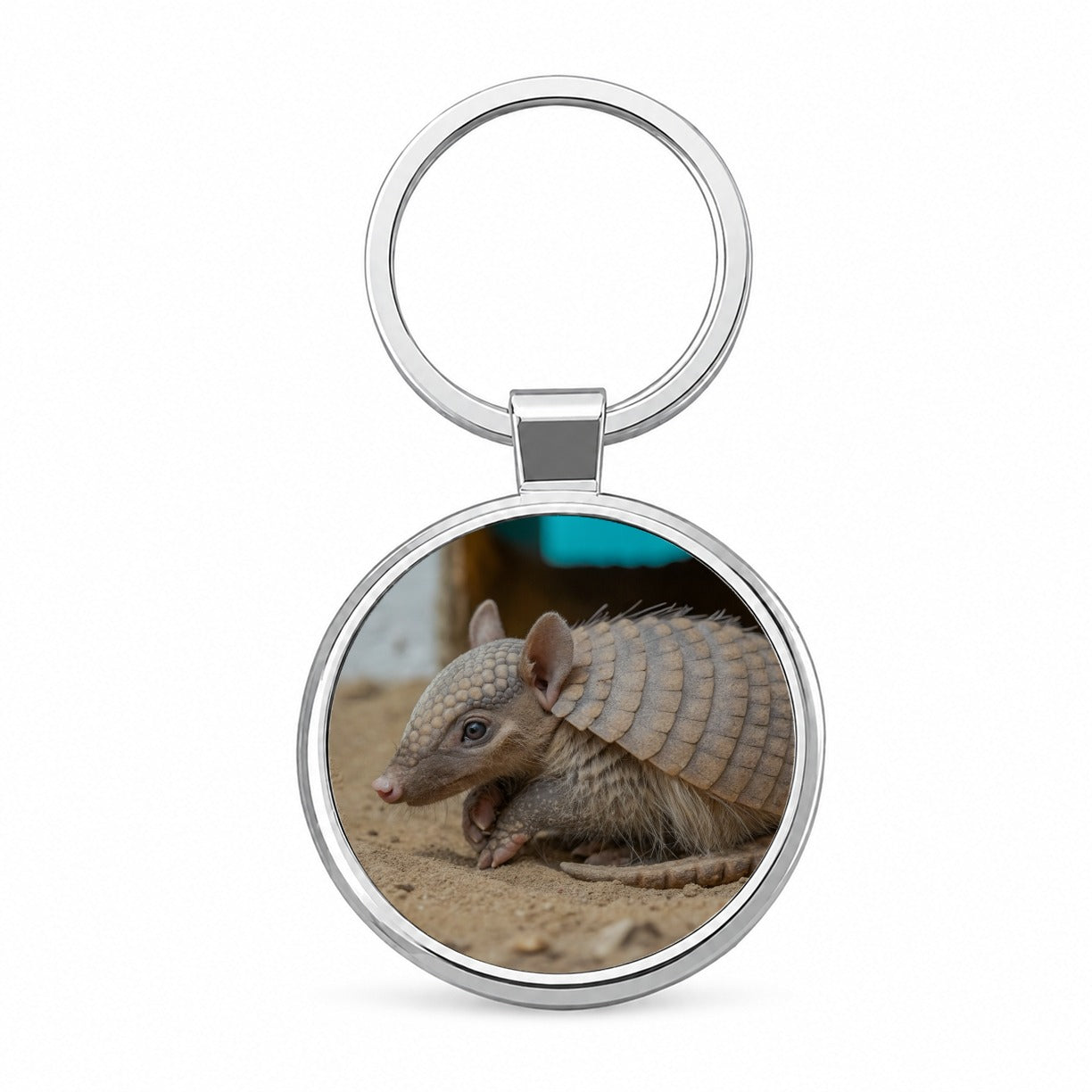 Armadillo Close Up Round Metal Keychain