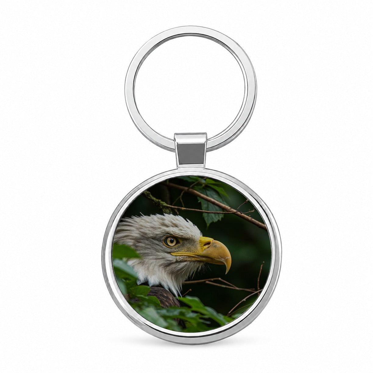 Bald Eagle Wildlife Portrait Round Metal Keychain