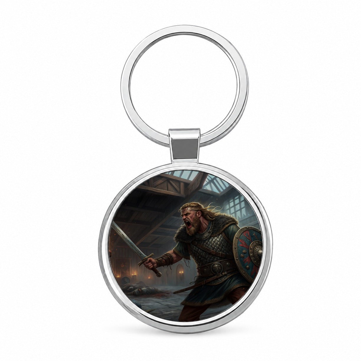 Beowulf Viking Warrior Round Metal Keychain
