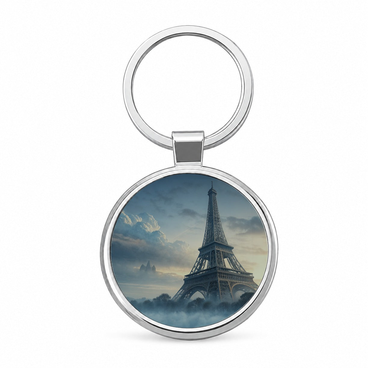 Foggy Eiffel Tower Paris Round Metal Keychain