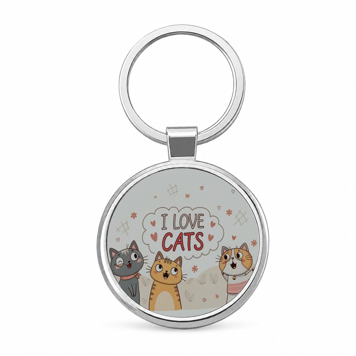 I Love Cats Cute Round Metal Keychain