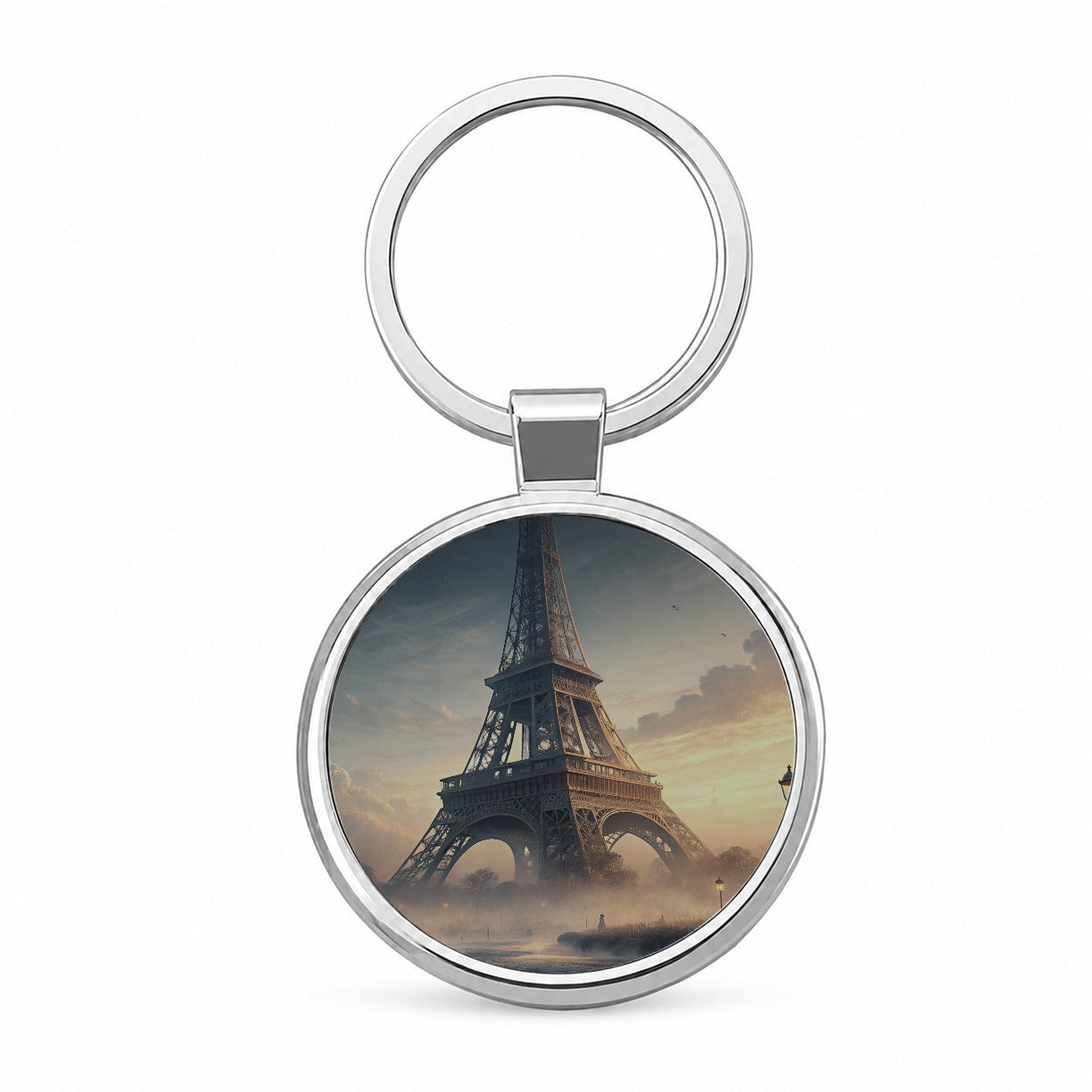Paris France Eiffel Tower Mist Round Metal Keychain