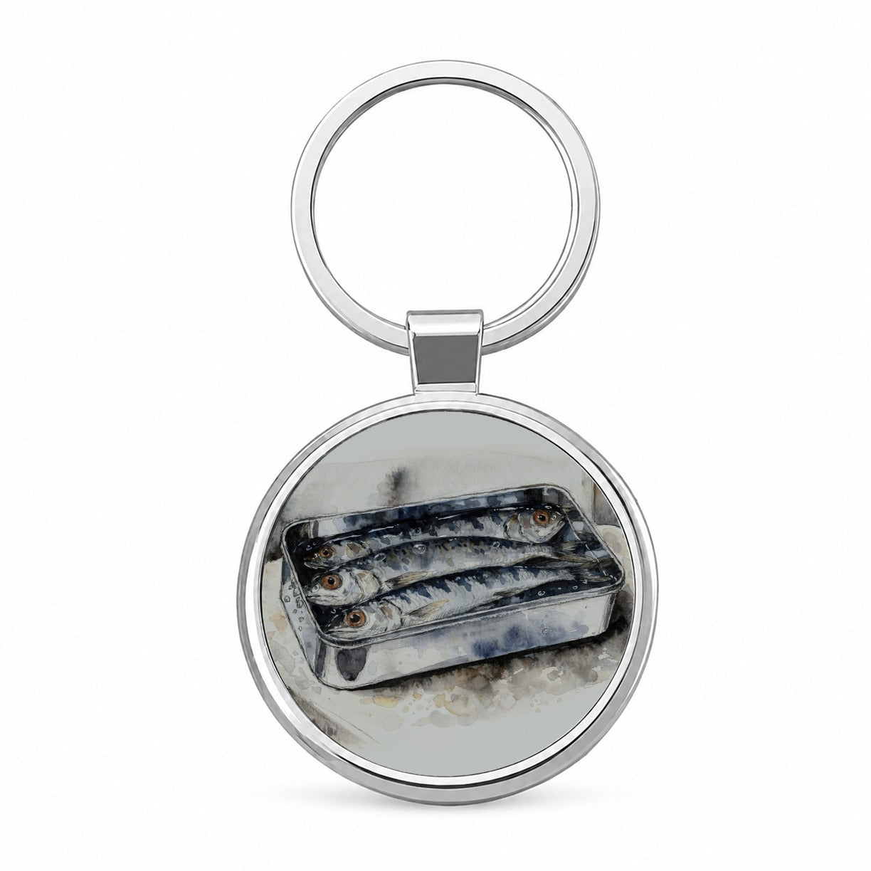 Sardines Fish In Tin Watercolor Round Metal Keychain
