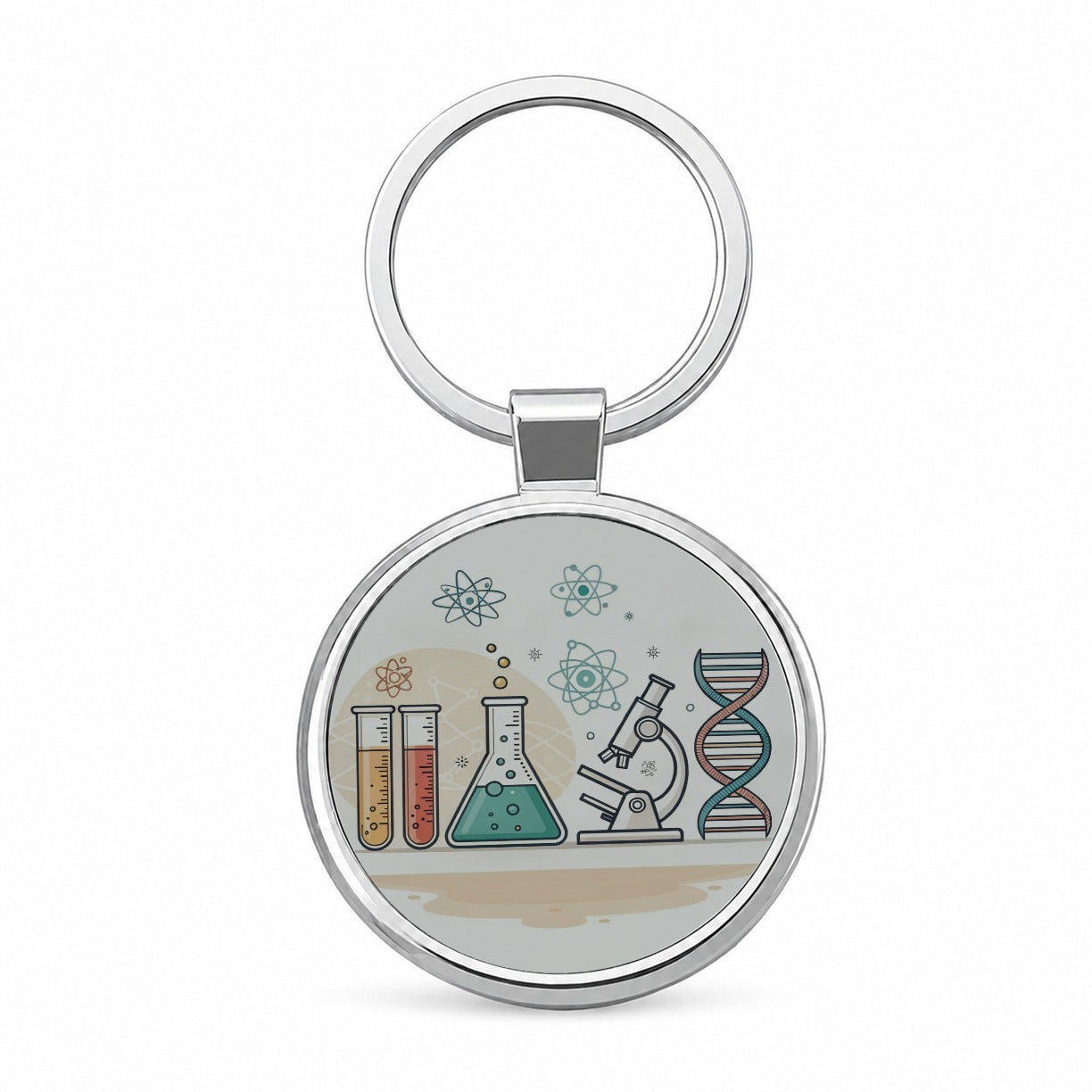 Science Laboratory Chemistry Biology Physics Round Metal Keychain