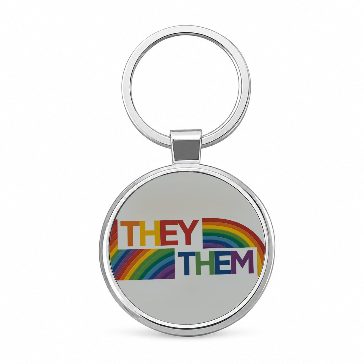 They Them Rainbow Pride Round Metal Keychain
