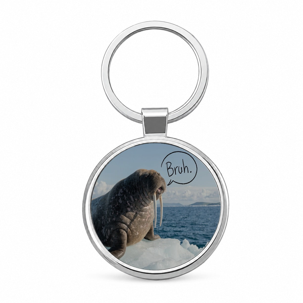 Walrus Saying Bruh Funny Round Metal Keychain