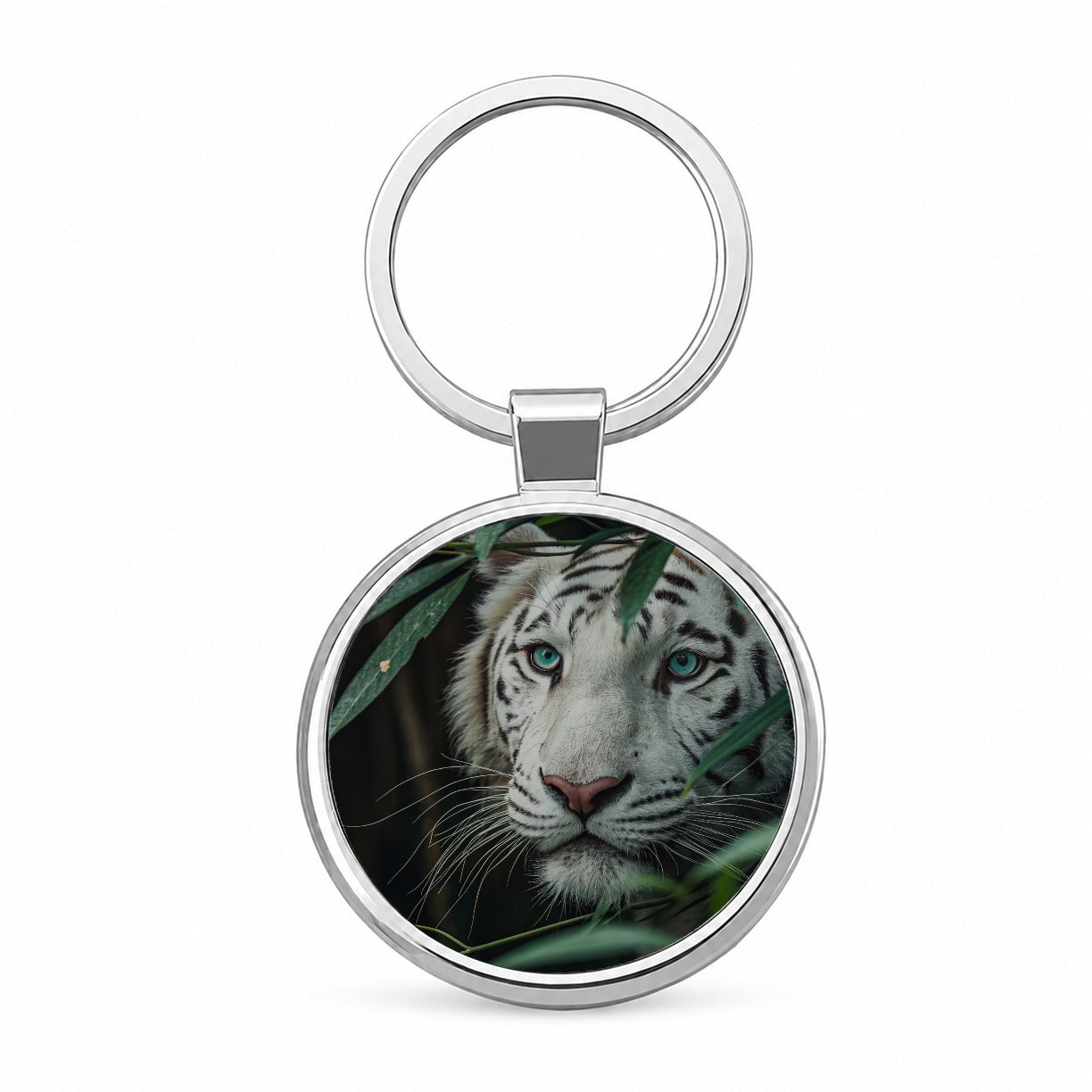 White Tiger Jungle Watch Round Metal Keychain