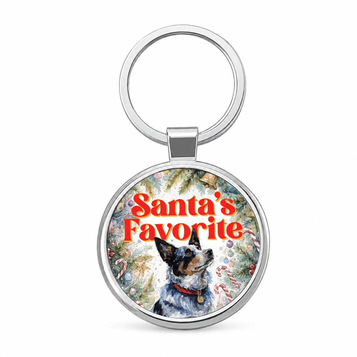 Australian Cattle Dog Christmas Santa's Favorite Round Metal Keychain
