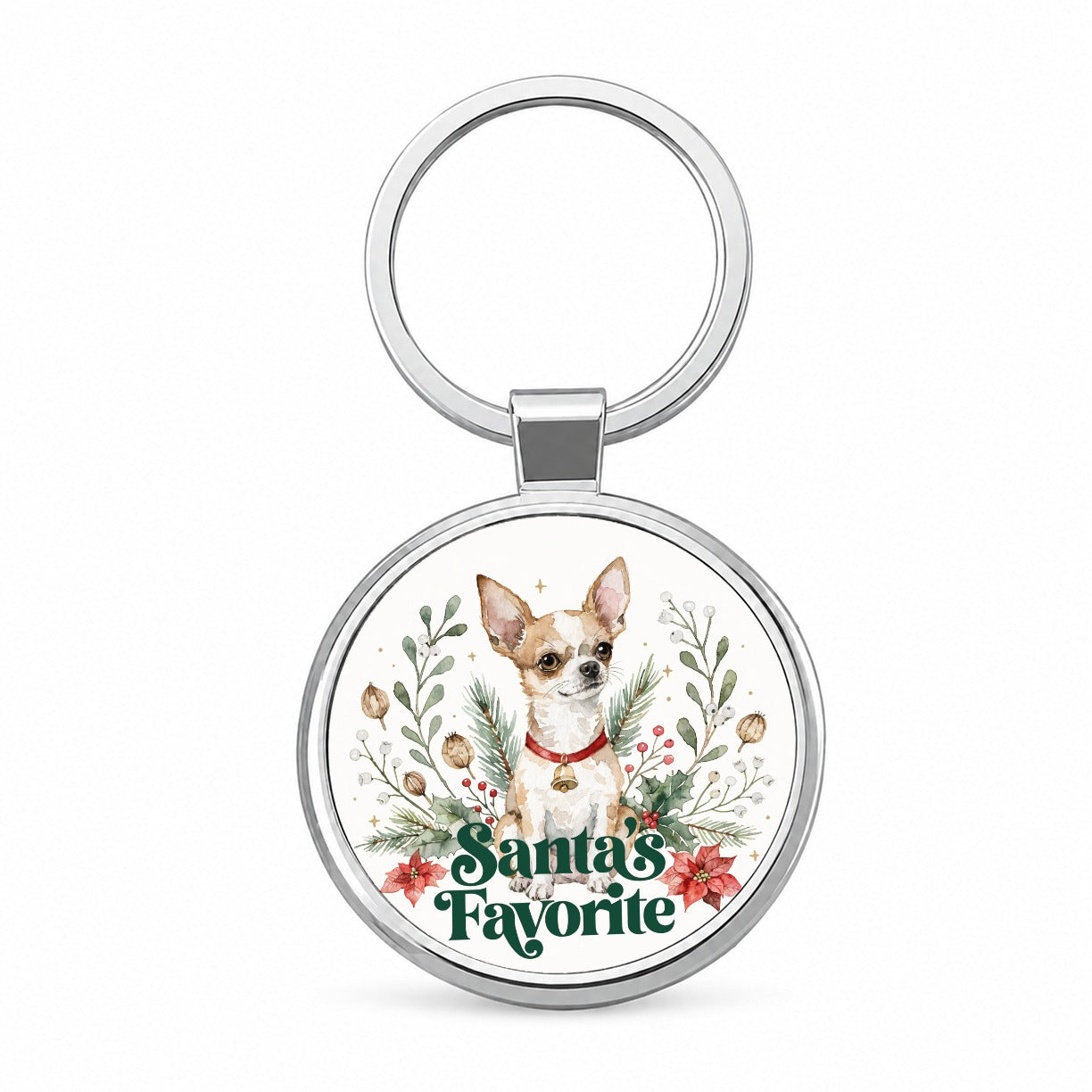 Chihuahua Dog Christmas Santa's Favorite Round Metal Keychain