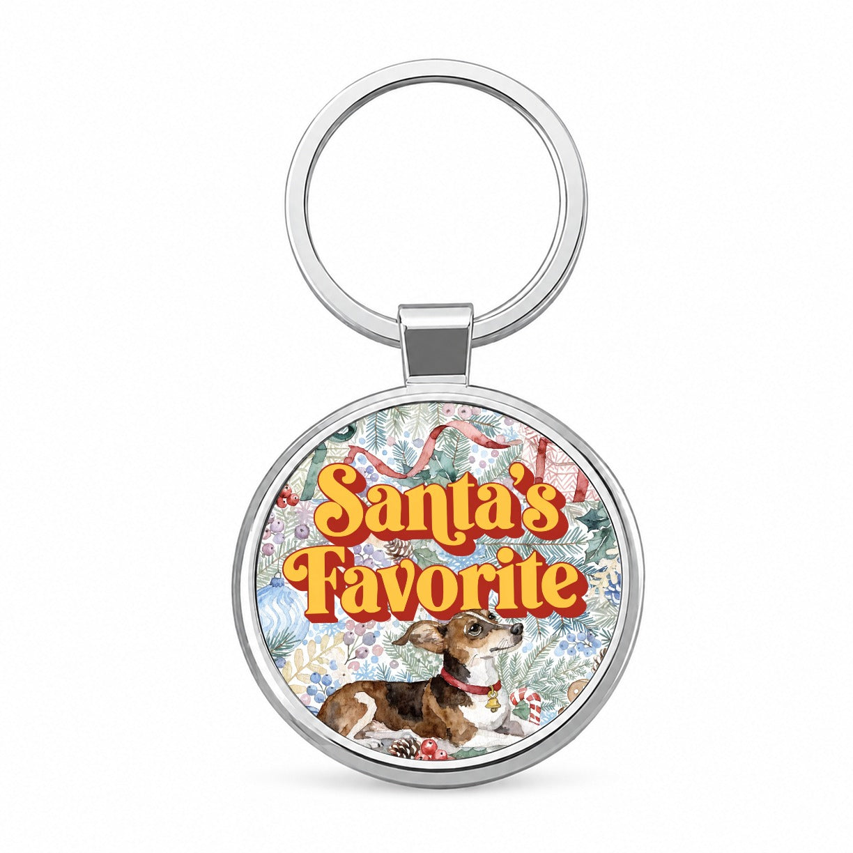 Chiweenie Dog Christmas Santa's Favorite Round Metal Keychain