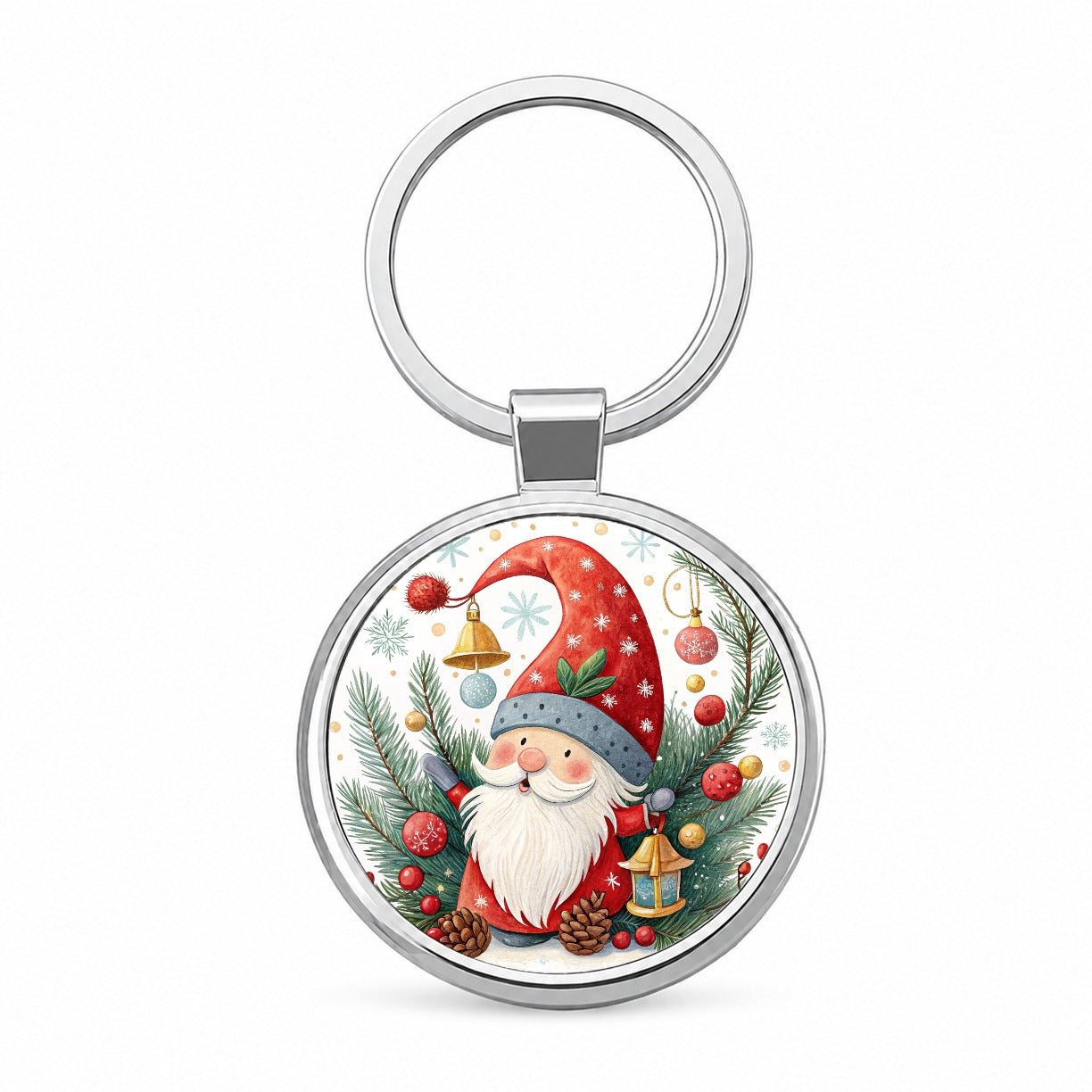 Christmas Gnome Colorful Round Metal Keychain