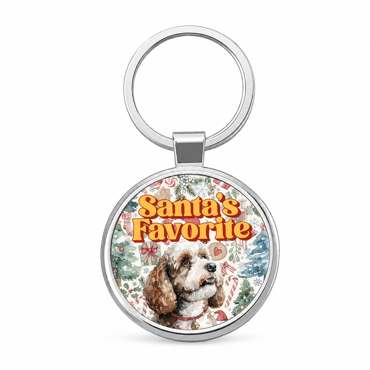 Cockapoo Dog Christmas Santa's Favorite Round Metal Keychain