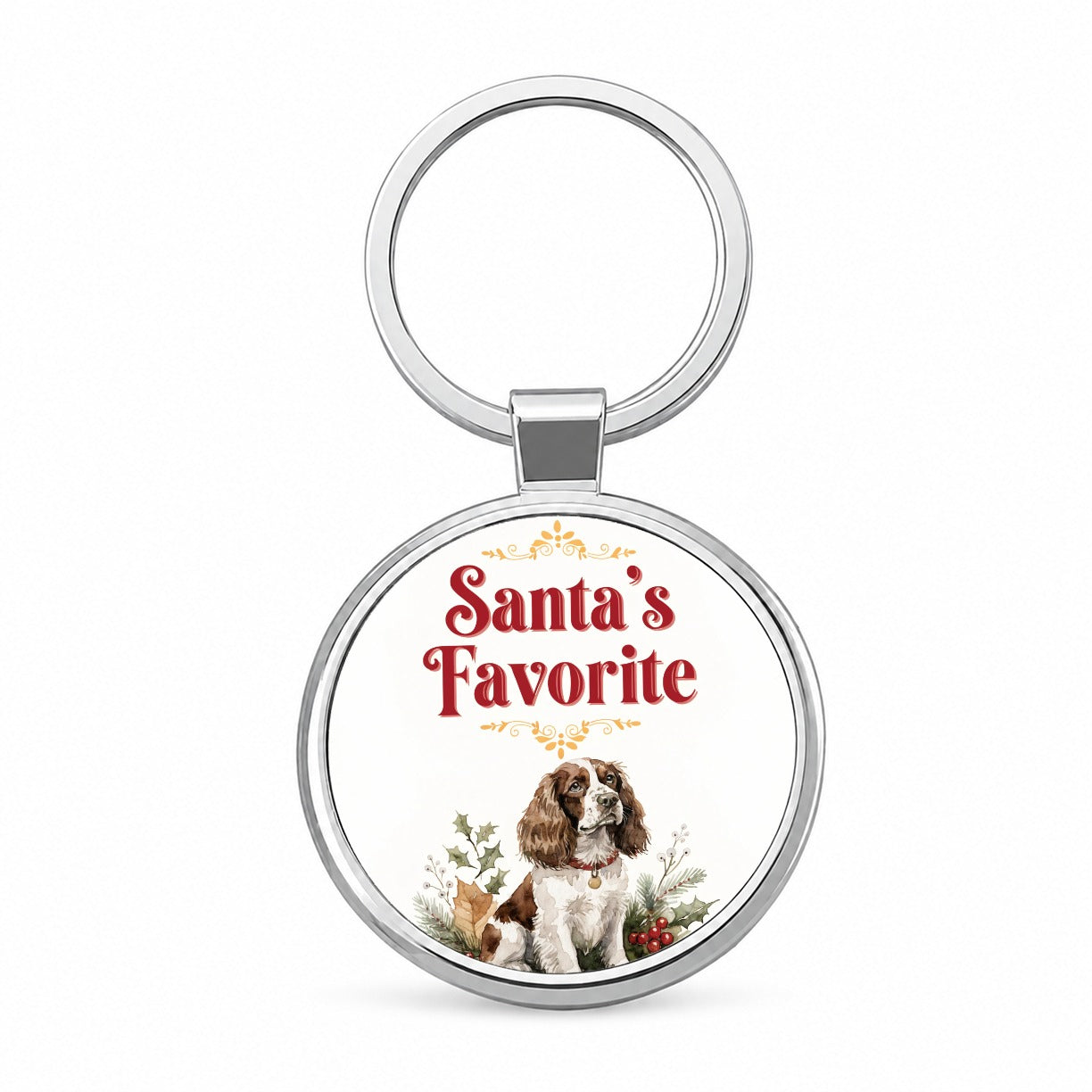 English Springer Spaniel Dog Christmas Santa's Favorite Round Metal Keychain