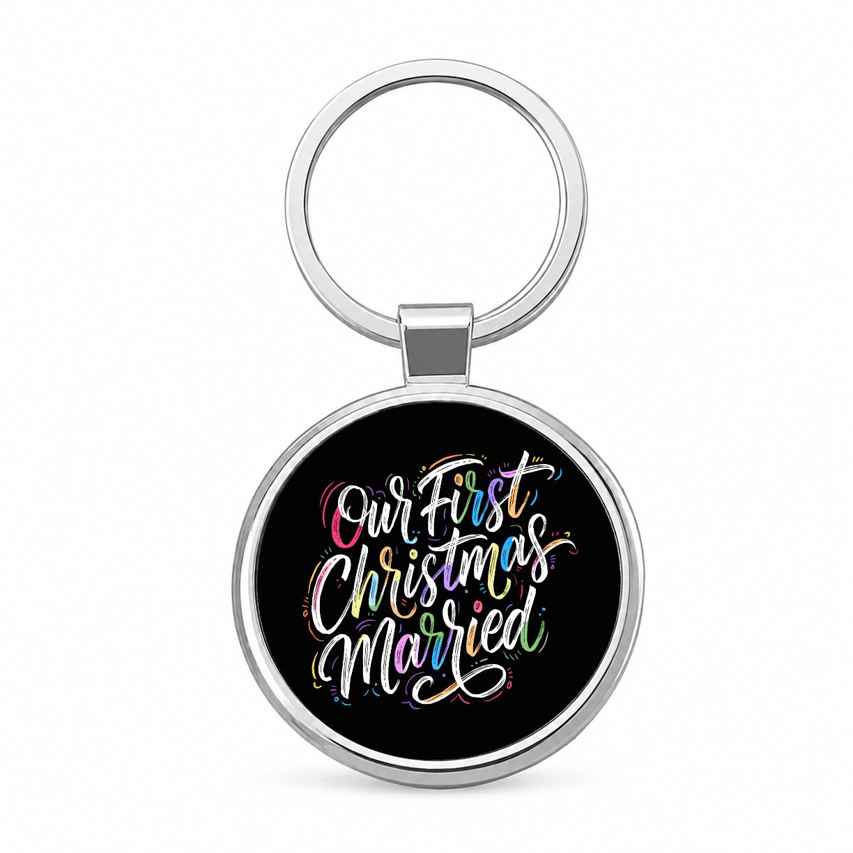 First Christmas Married Elegant Black Round Metal Keychain