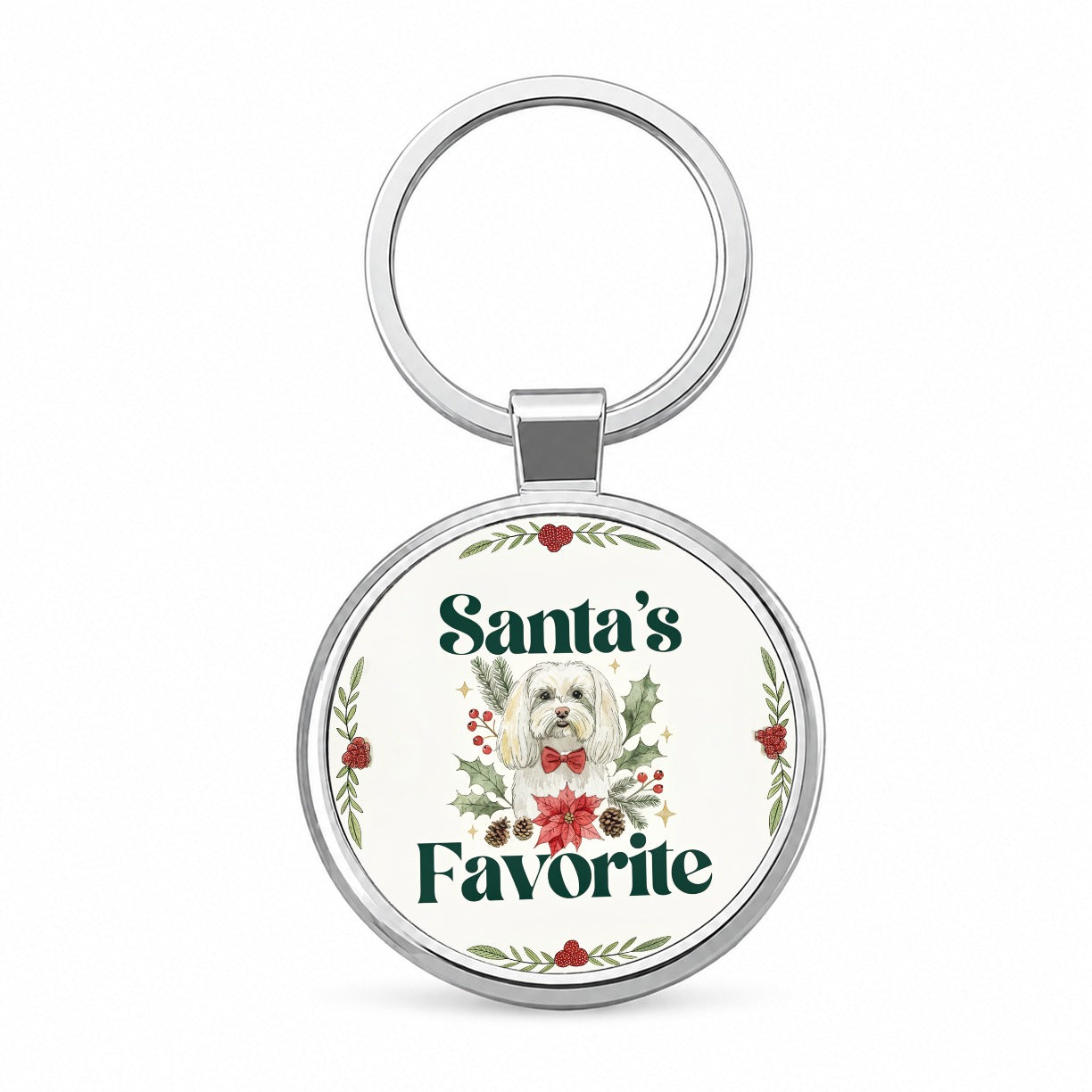 Maltese Dog Christmas Santa's Favorite Round Metal Keychain