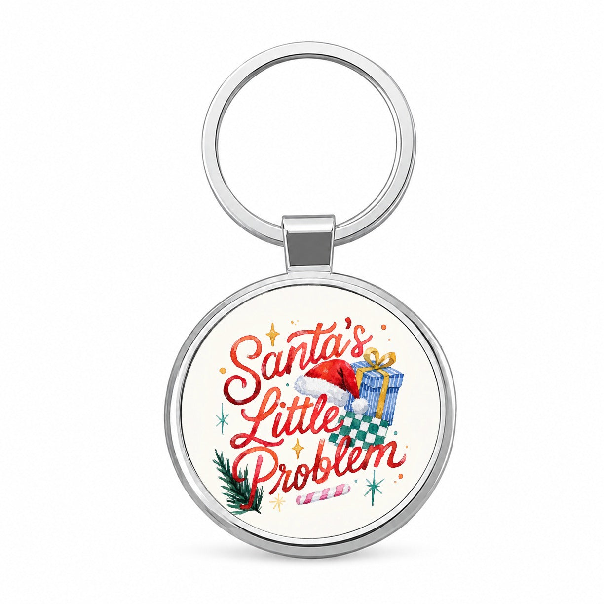 Santa's Little Problem Christmas Funny Round Metal Keychain
