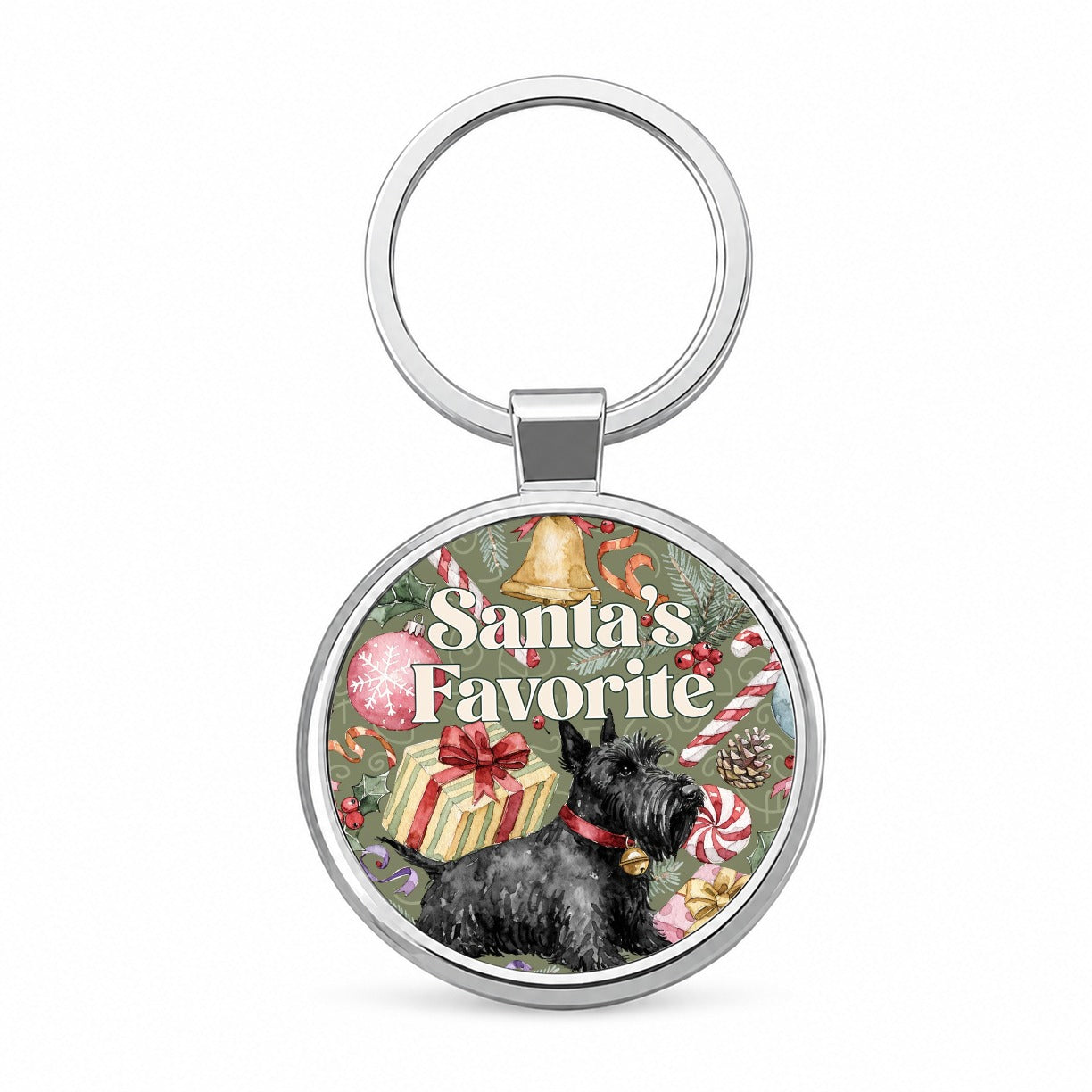Scottish Terrier Dog Christmas Santa's Favorite Round Metal Keychain