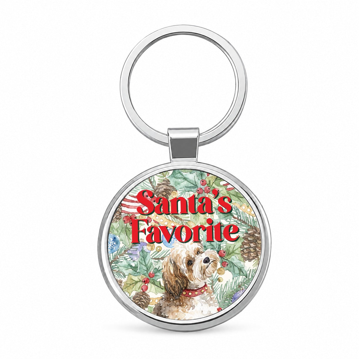 Shorkie Dog Christmas Santa's Favorite Round Metal Keychain