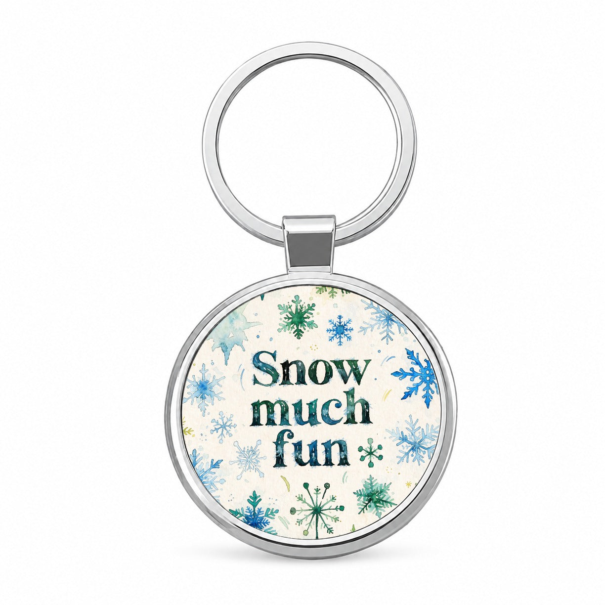 Snow So Much Fun Winter Snowflakes Round Metal Keychain