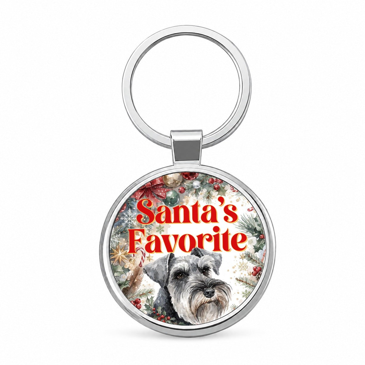 Standard Schnauzer Dog Christmas Santa's Favorite Round Metal Keychain