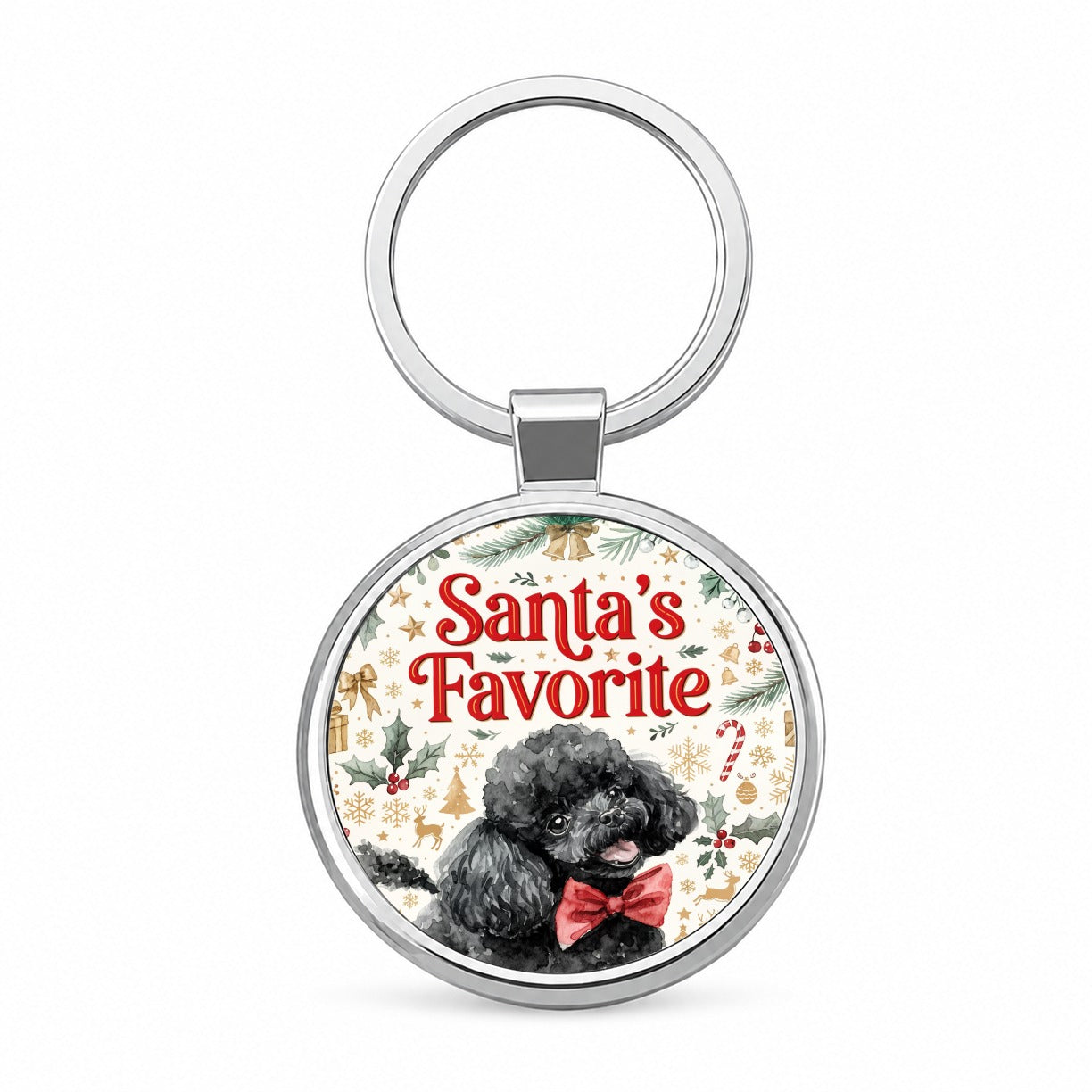 Toy Poodle Dog Christmas Santa's Favorite Round Metal Keychain