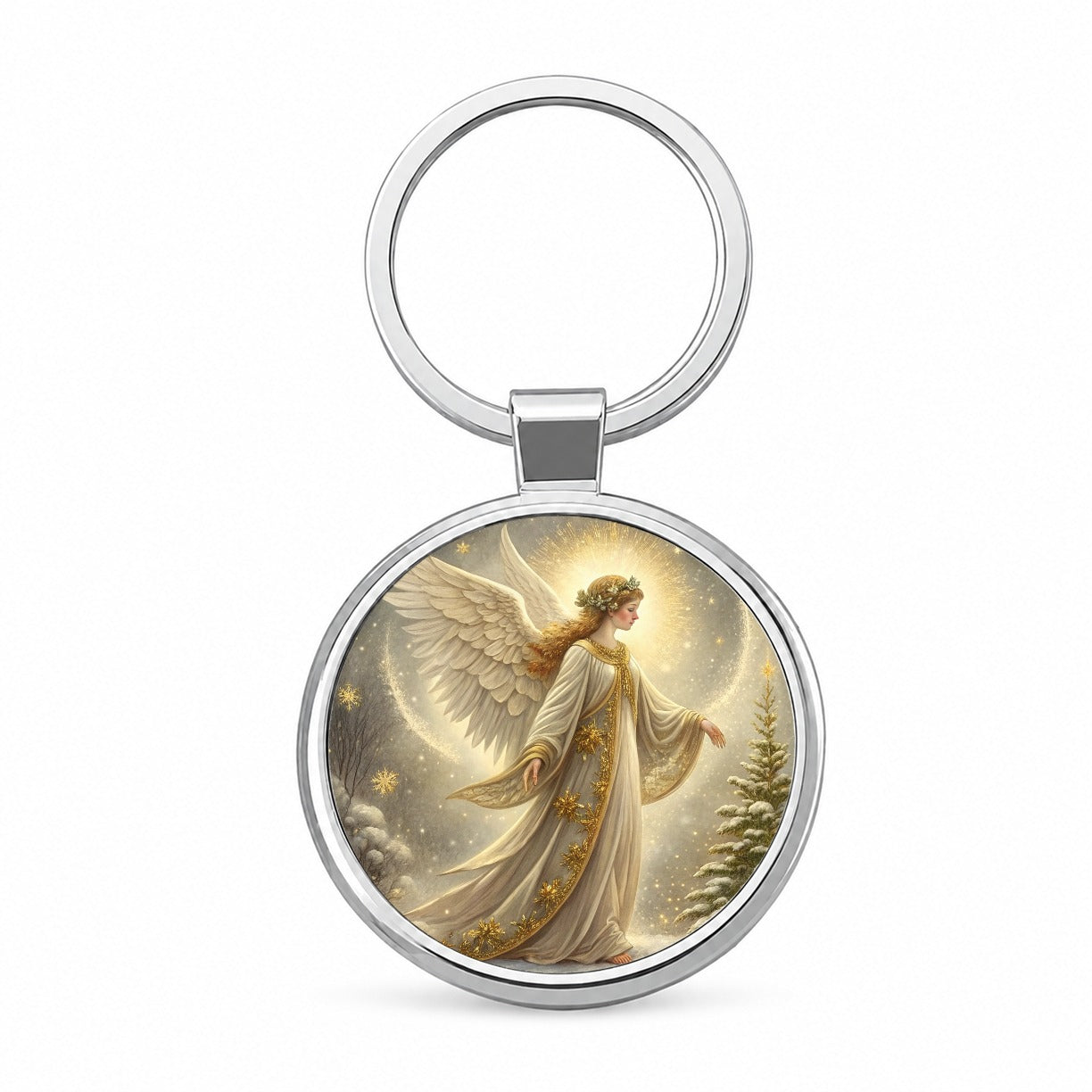 Vintage Christmas Angel Elegant Round Metal Keychain
