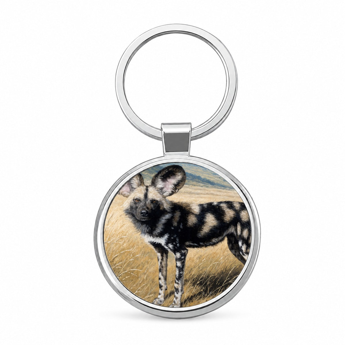 African Wild Dog Round Metal Keychain