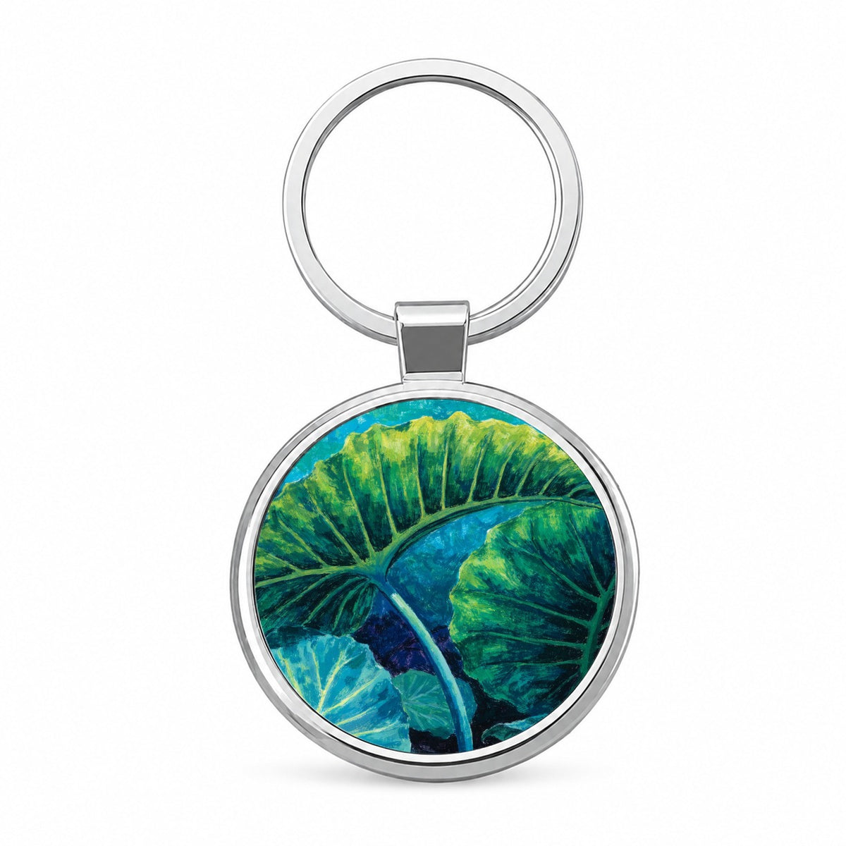 Alocasia Elephant Ear Leaves Round Metal Keychain