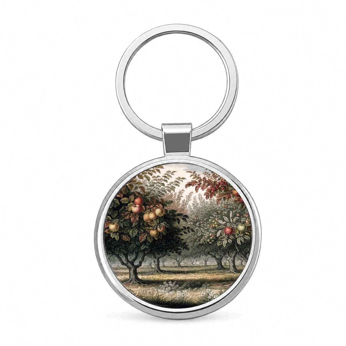 Apple Orchard Antique Drawing Round Metal Keychain