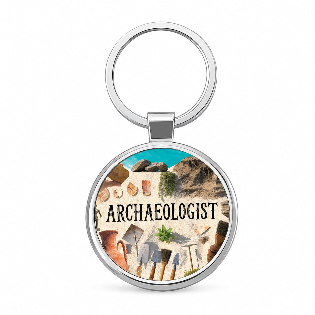 Archaeologist Round Metal Keychain