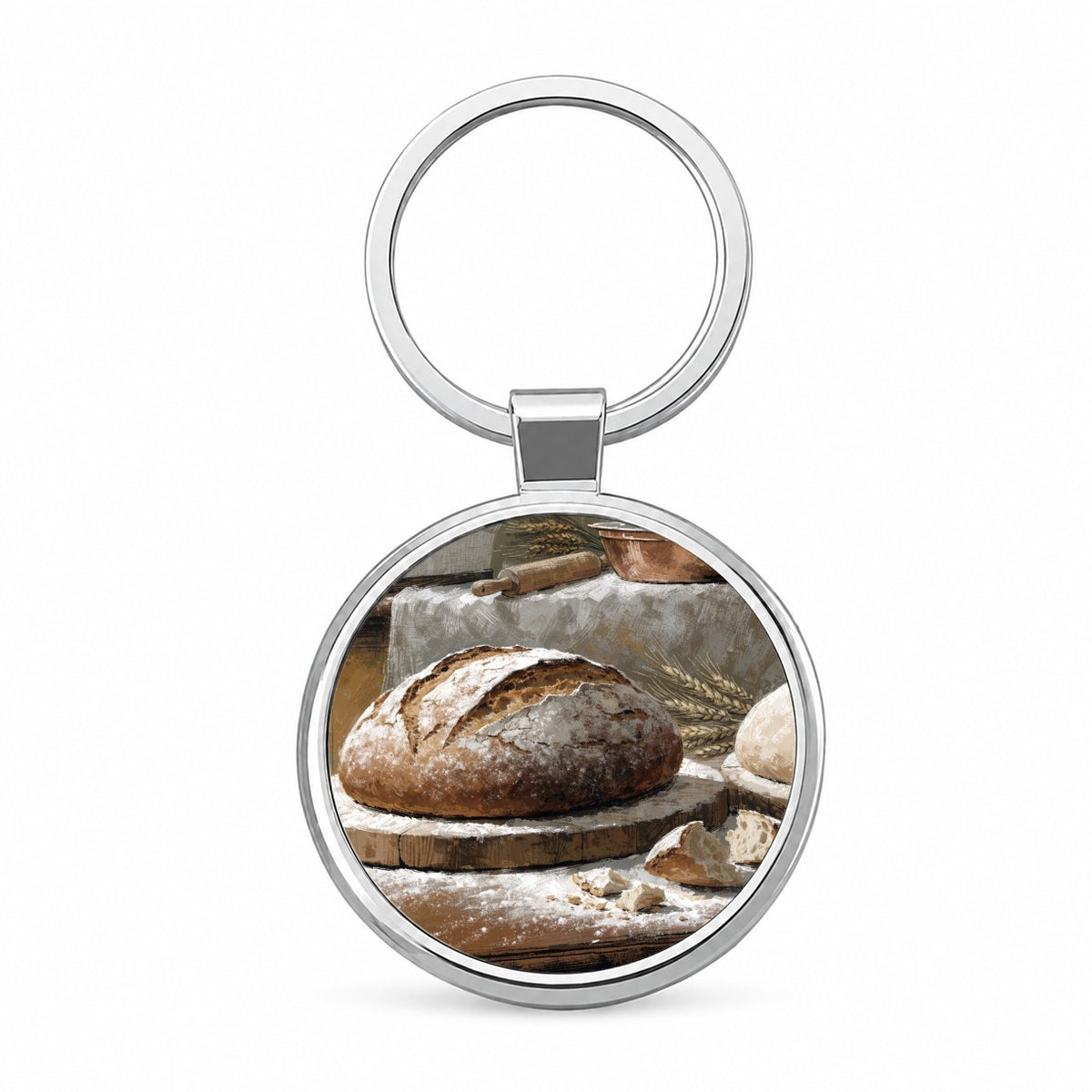 Artisan Bread Baking Round Metal Keychain