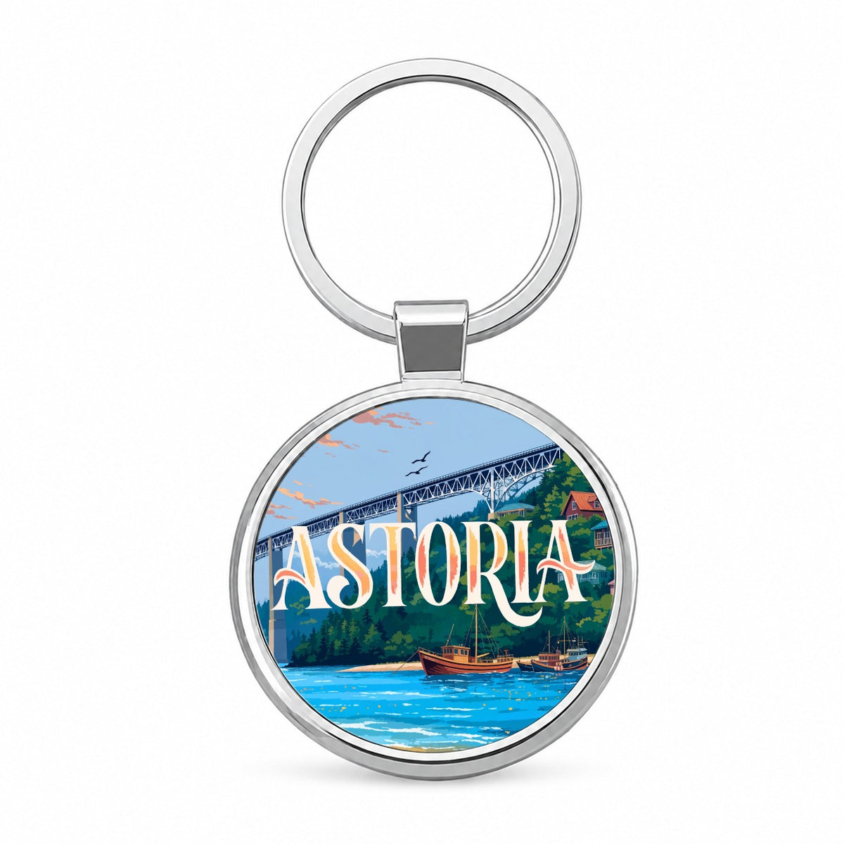 Astoria Oregon Travel Round Metal Keychain