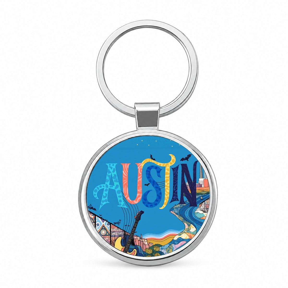 Austin Texas Travel Round Metal Keychain