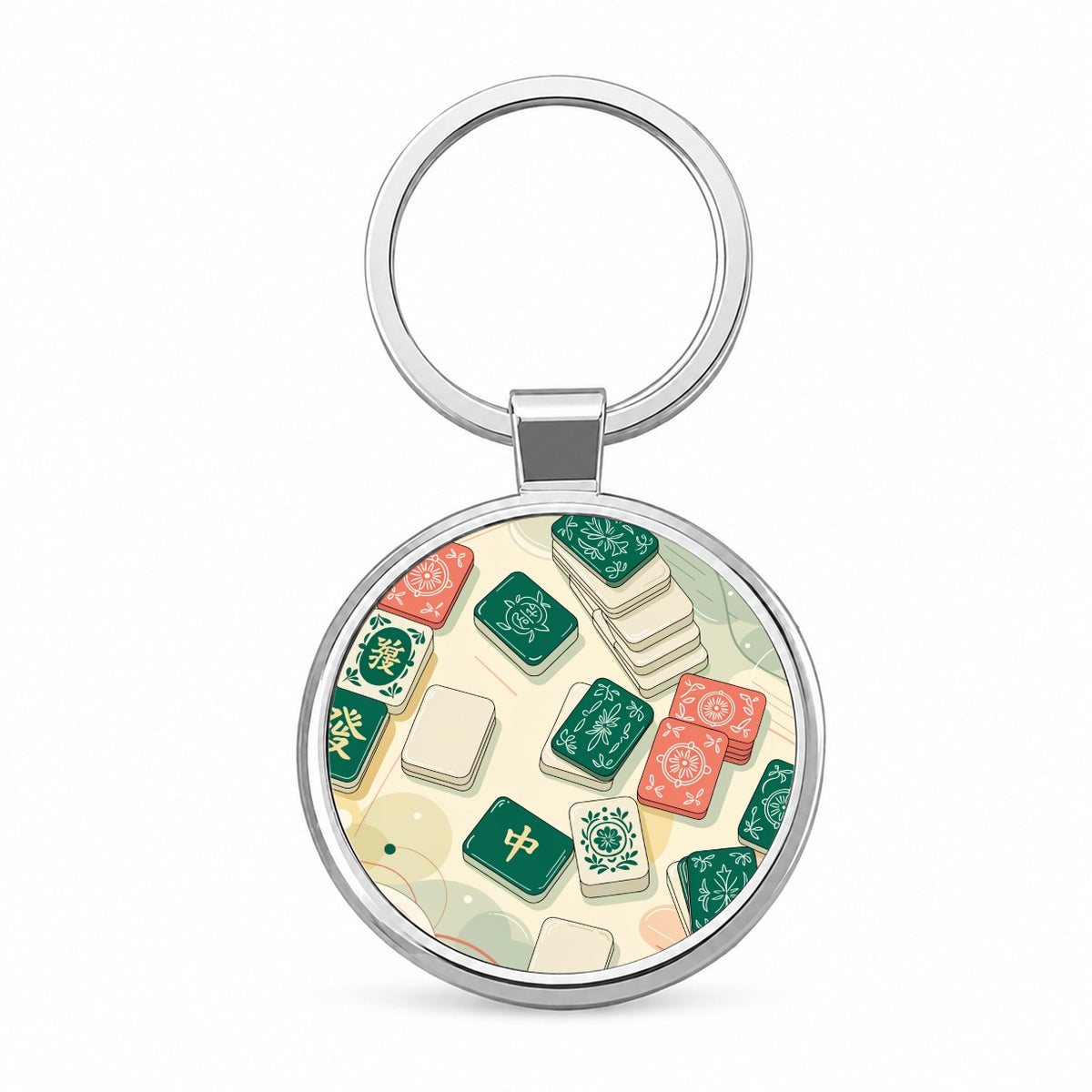Beautiful Mahjong Tiles Round Metal Keychain